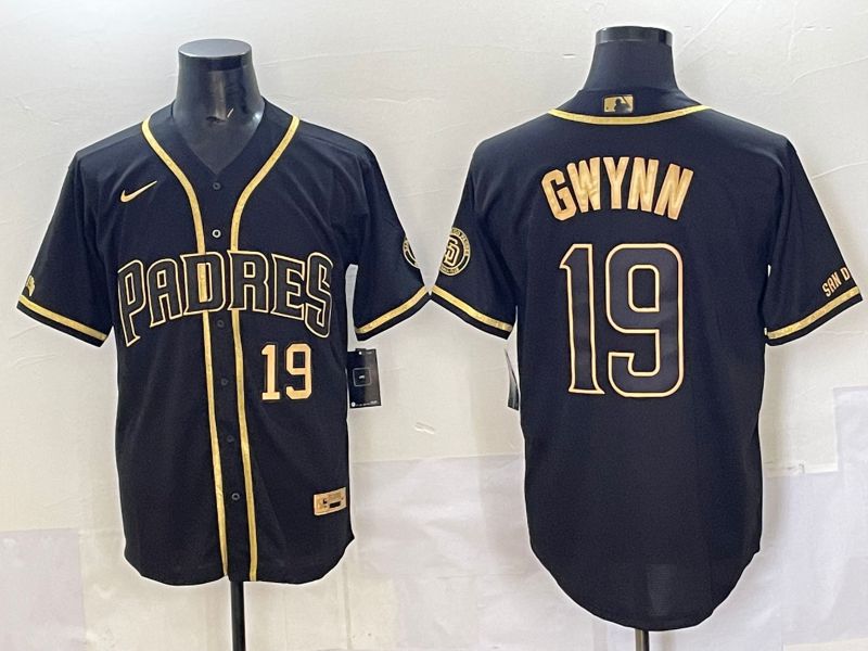Men 2025 San Diego Padres #19 Gwynn Black Gold Throwback Nike MLB Jersey style 05